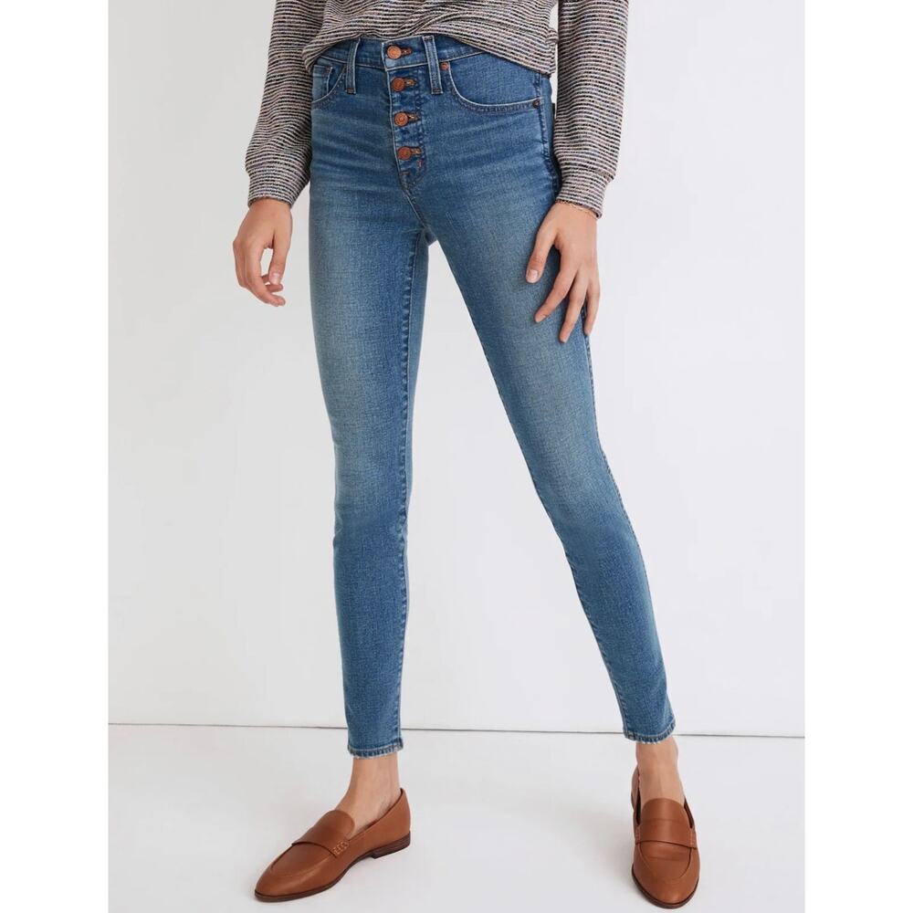 Madewell 10" High-Rise Skinny Jeans in Dewitt Wash Button Fly Size 25" Petite